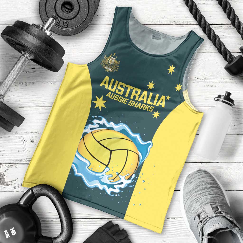 Custom Australia Water Polo 2024 Men Tank Top Aussie Shark National Color Version - Vibe Hoodie Shop