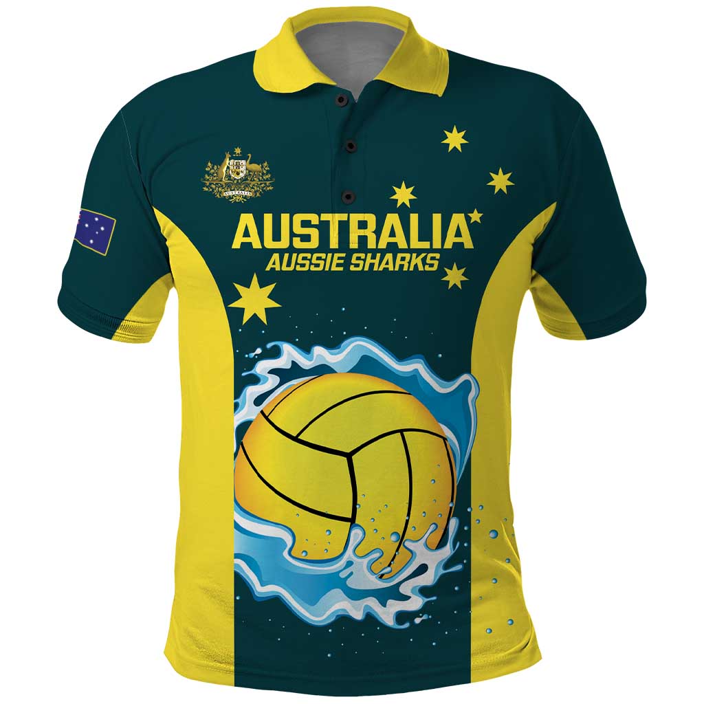Custom Australia Water Polo 2024 Polo Shirt Aussie Shark National Color Version - Vibe Hoodie Shop