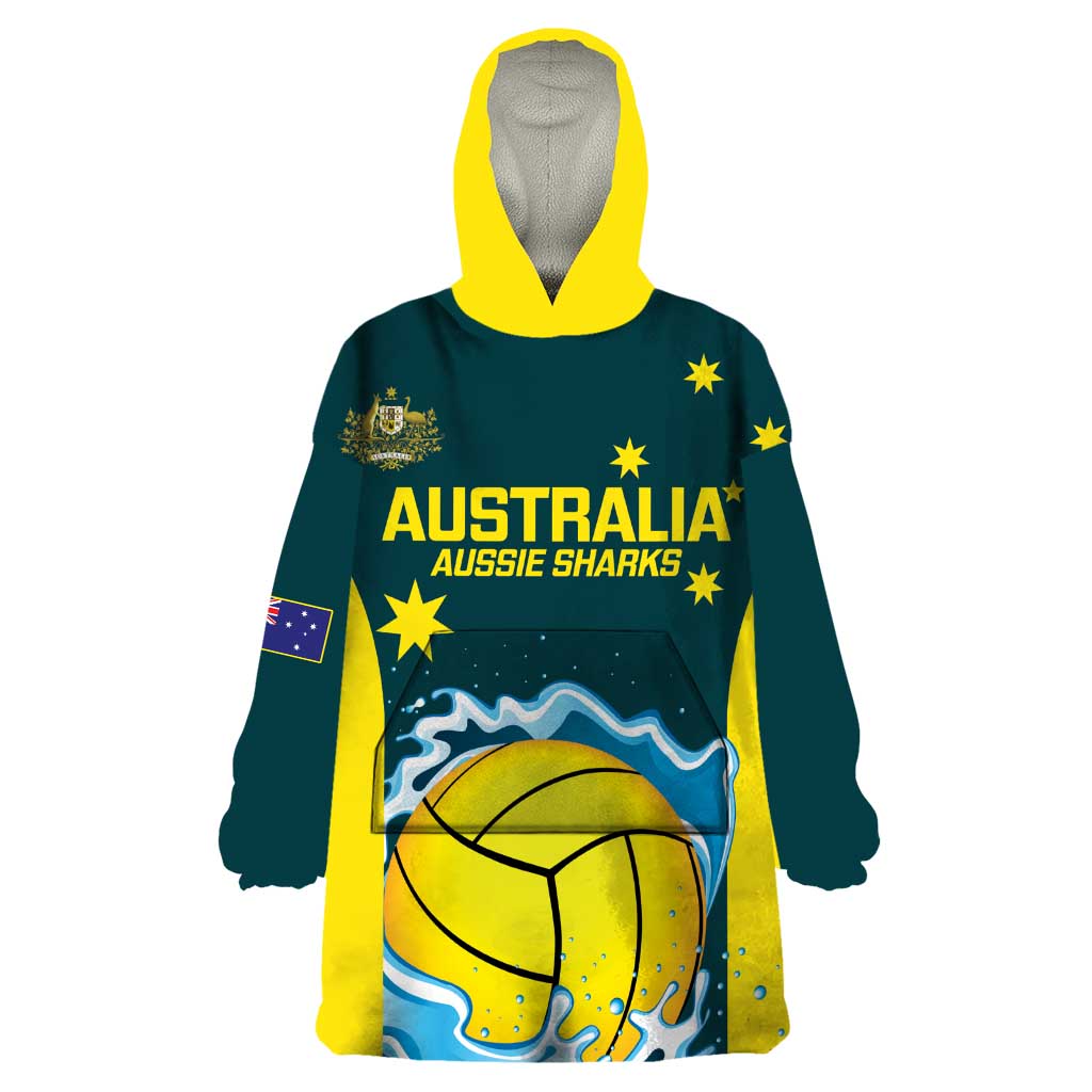 Custom Australia Water Polo 2024 Wearable Blanket Hoodie Aussie Shark National Color Version - Vibe Hoodie Shop