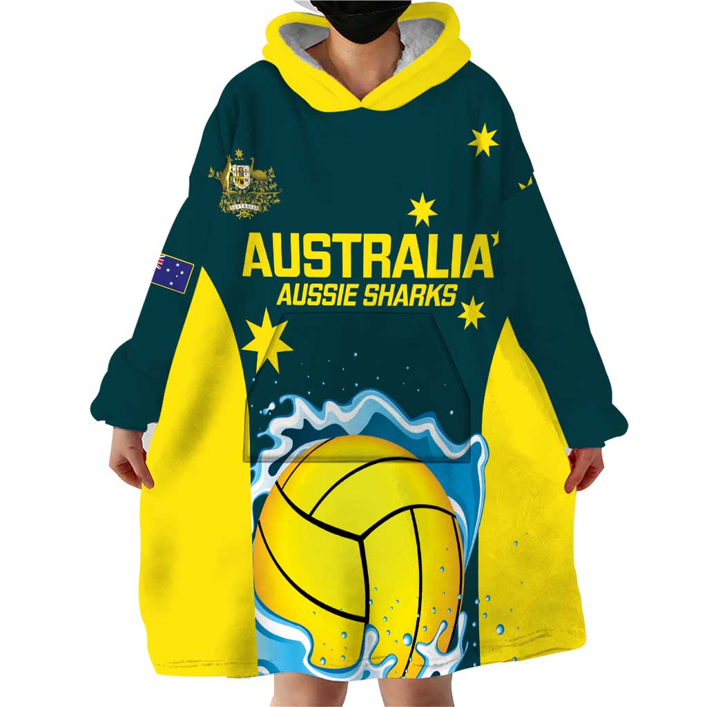 Custom Australia Water Polo 2024 Wearable Blanket Hoodie Aussie Shark National Color Version - Vibe Hoodie Shop