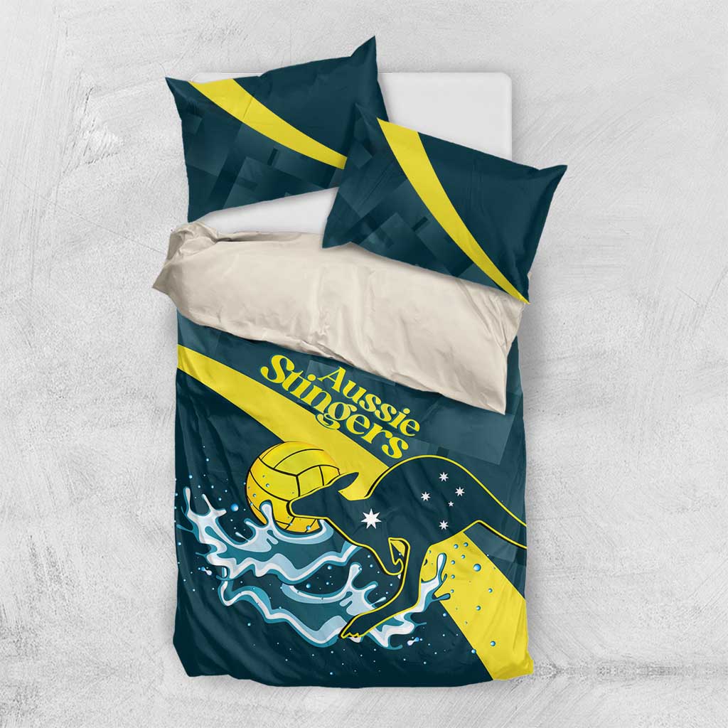 Custom Australia Water Polo 2024 Bedding Set Aussie Stingers Kangaroo Sporty Version - Vibe Hoodie Shop