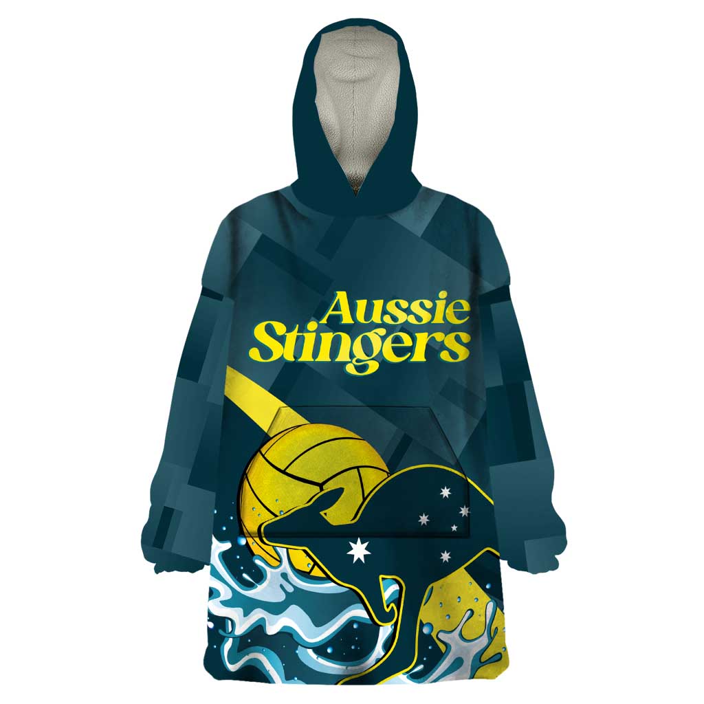 Custom Australia Water Polo 2024 Wearable Blanket Hoodie Aussie Stingers Kangaroo Sporty Version - Vibe Hoodie Shop