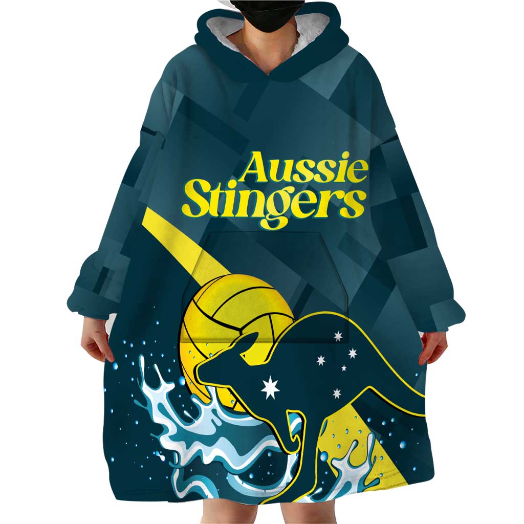 Custom Australia Water Polo 2024 Wearable Blanket Hoodie Aussie Stingers Kangaroo Sporty Version - Vibe Hoodie Shop