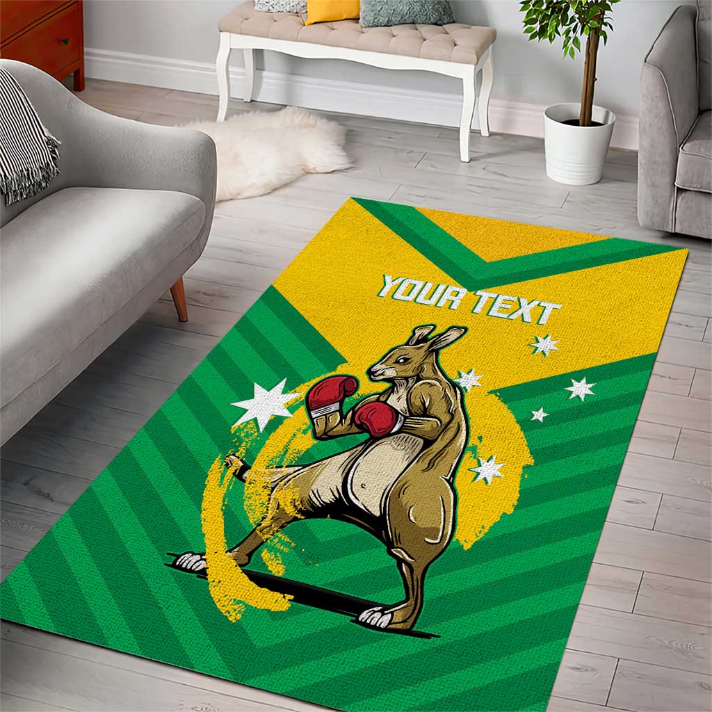 Personalised Australia Boxing Kangaroo Area Rug Aussie Pride National Color - Vibe Hoodie Shop