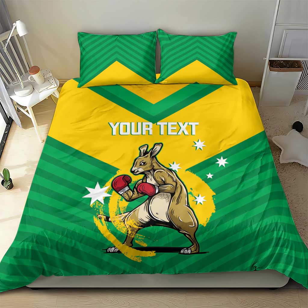 Personalised Australia Boxing Kangaroo Bedding Set Aussie Pride National Color - Vibe Hoodie Shop