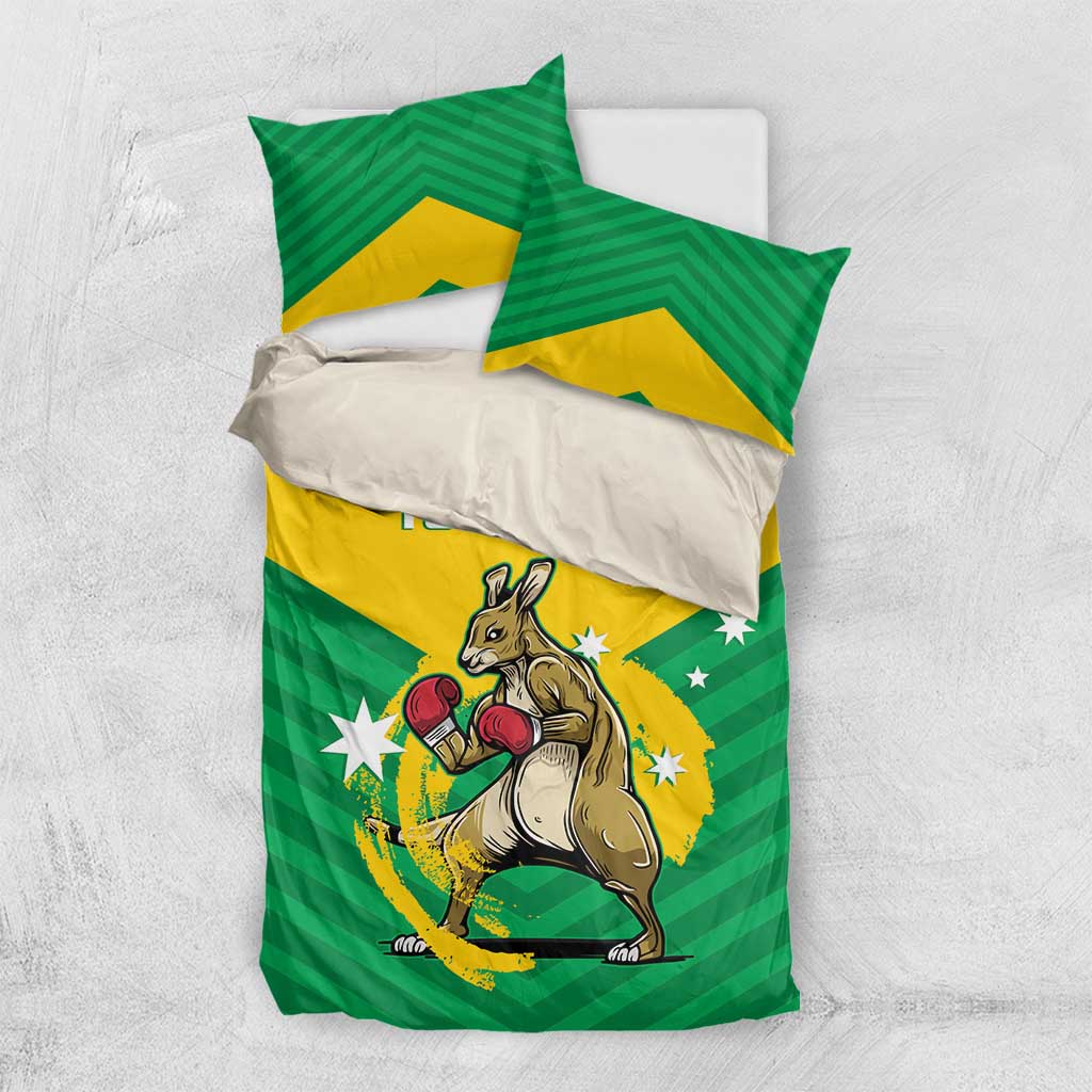Personalised Australia Boxing Kangaroo Bedding Set Aussie Pride National Color - Vibe Hoodie Shop