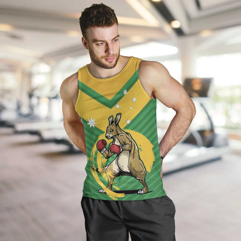 Personalised Australia Boxing Kangaroo Men Tank Top Aussie Pride National Color - Vibe Hoodie Shop