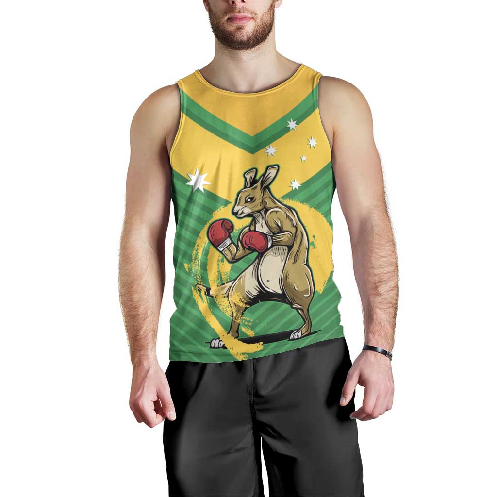 Personalised Australia Boxing Kangaroo Men Tank Top Aussie Pride National Color - Vibe Hoodie Shop