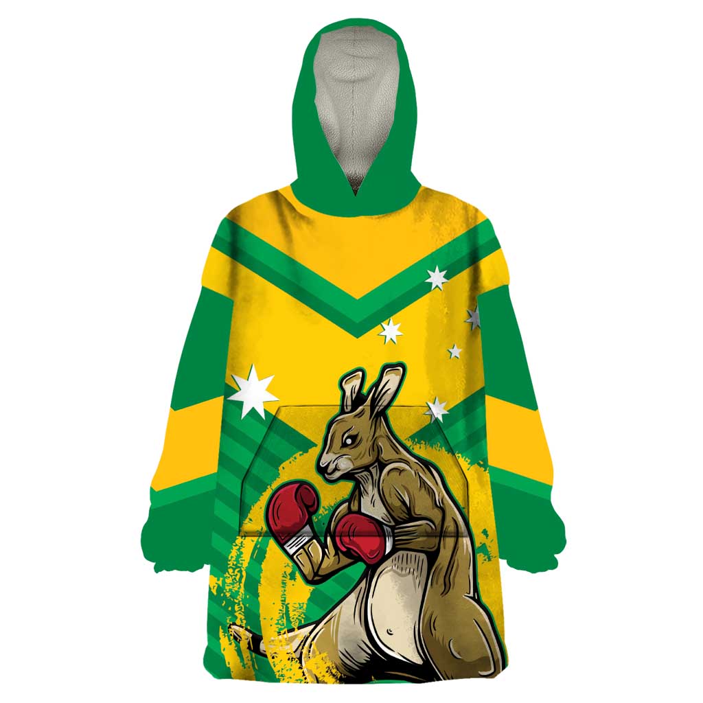 Personalised Australia Boxing Kangaroo Wearable Blanket Hoodie Aussie Pride National Color - Vibe Hoodie Shop