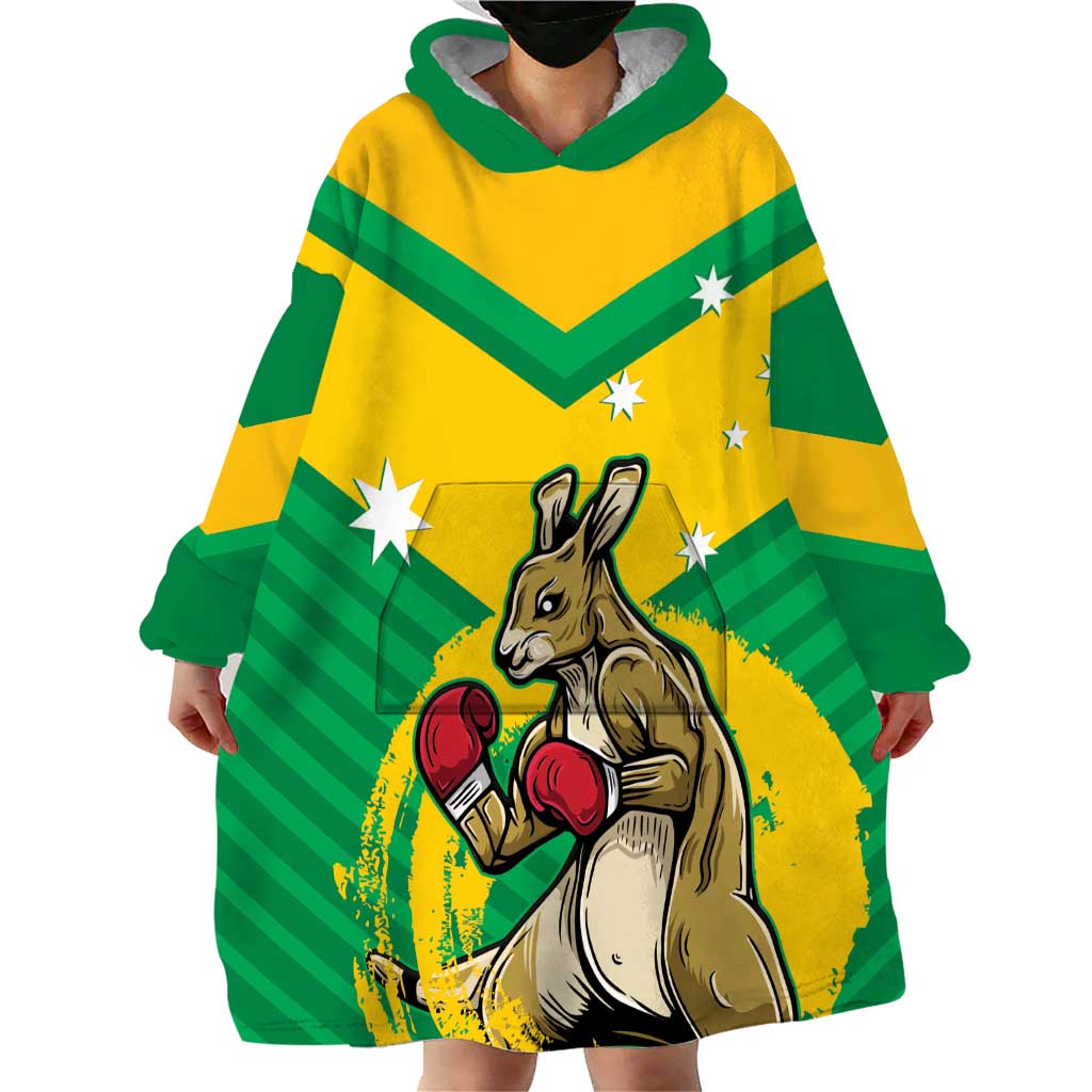 Personalised Australia Boxing Kangaroo Wearable Blanket Hoodie Aussie Pride National Color - Vibe Hoodie Shop