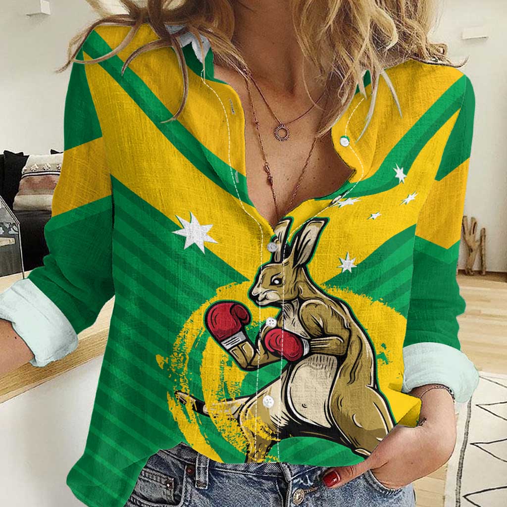 Personalised Australia Boxing Kangaroo Women Casual Shirt Aussie Pride National Color - Vibe Hoodie Shop