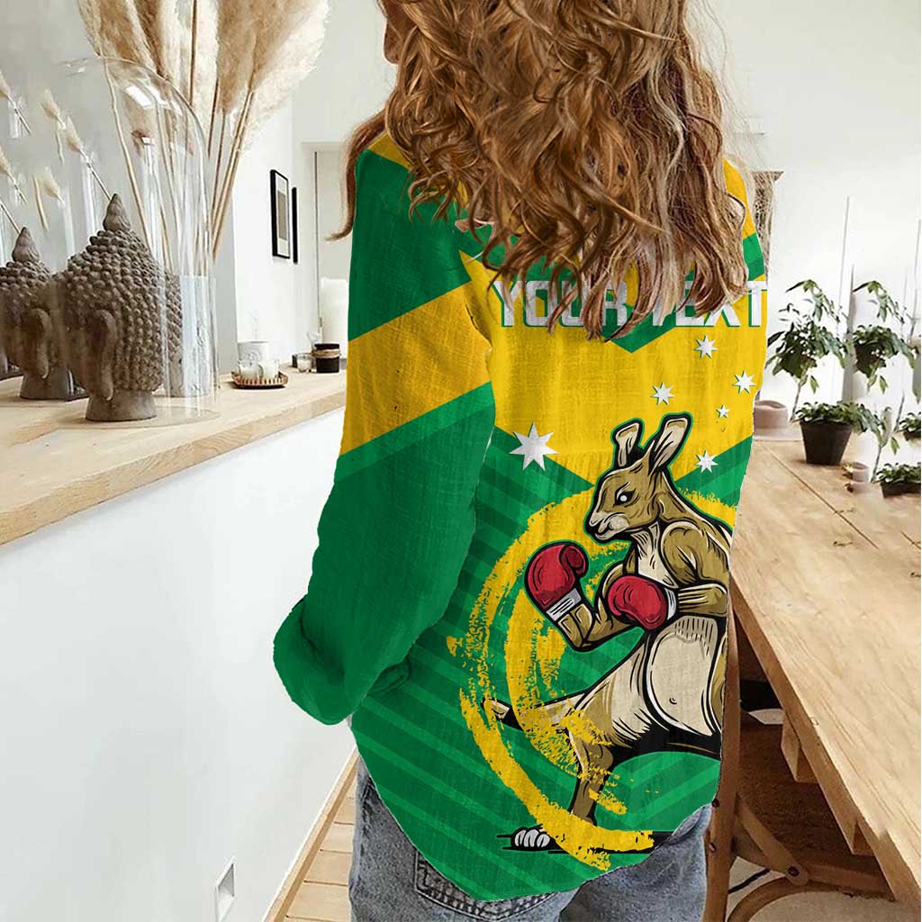 Personalised Australia Boxing Kangaroo Women Casual Shirt Aussie Pride National Color - Vibe Hoodie Shop