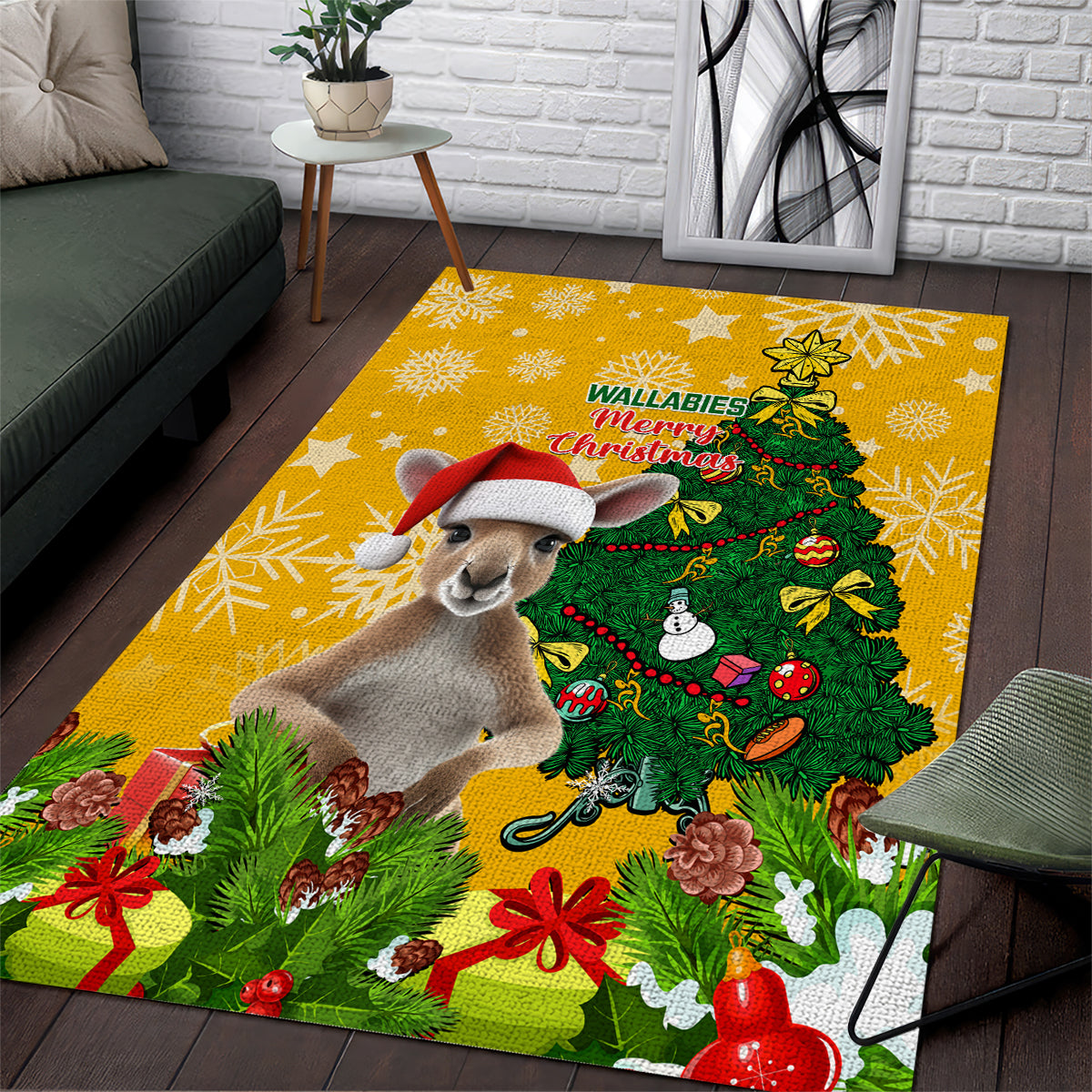 Personalised Wallabies Rugby Christmas Area Rug Merry Xmas With Australian Kangaroo - Vibe Hoodie Shop