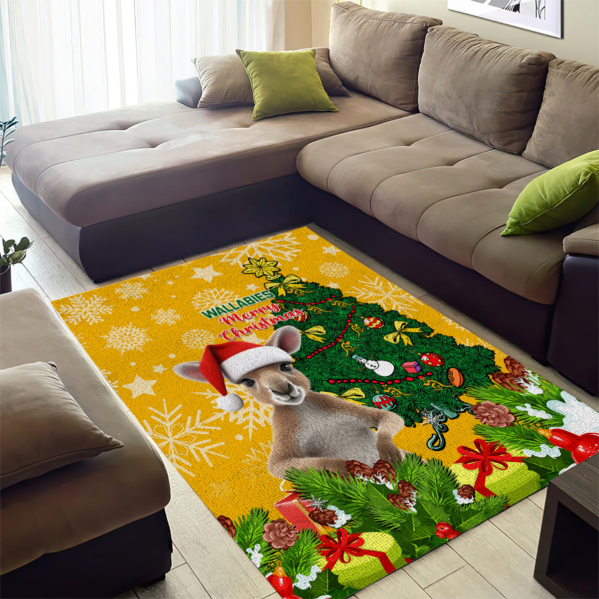 Personalised Wallabies Rugby Christmas Area Rug Merry Xmas With Australian Kangaroo - Vibe Hoodie Shop