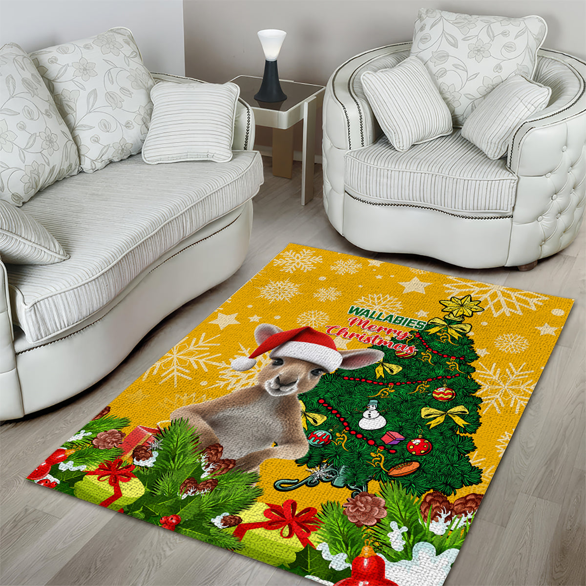 Personalised Wallabies Rugby Christmas Area Rug Merry Xmas With Australian Kangaroo - Vibe Hoodie Shop