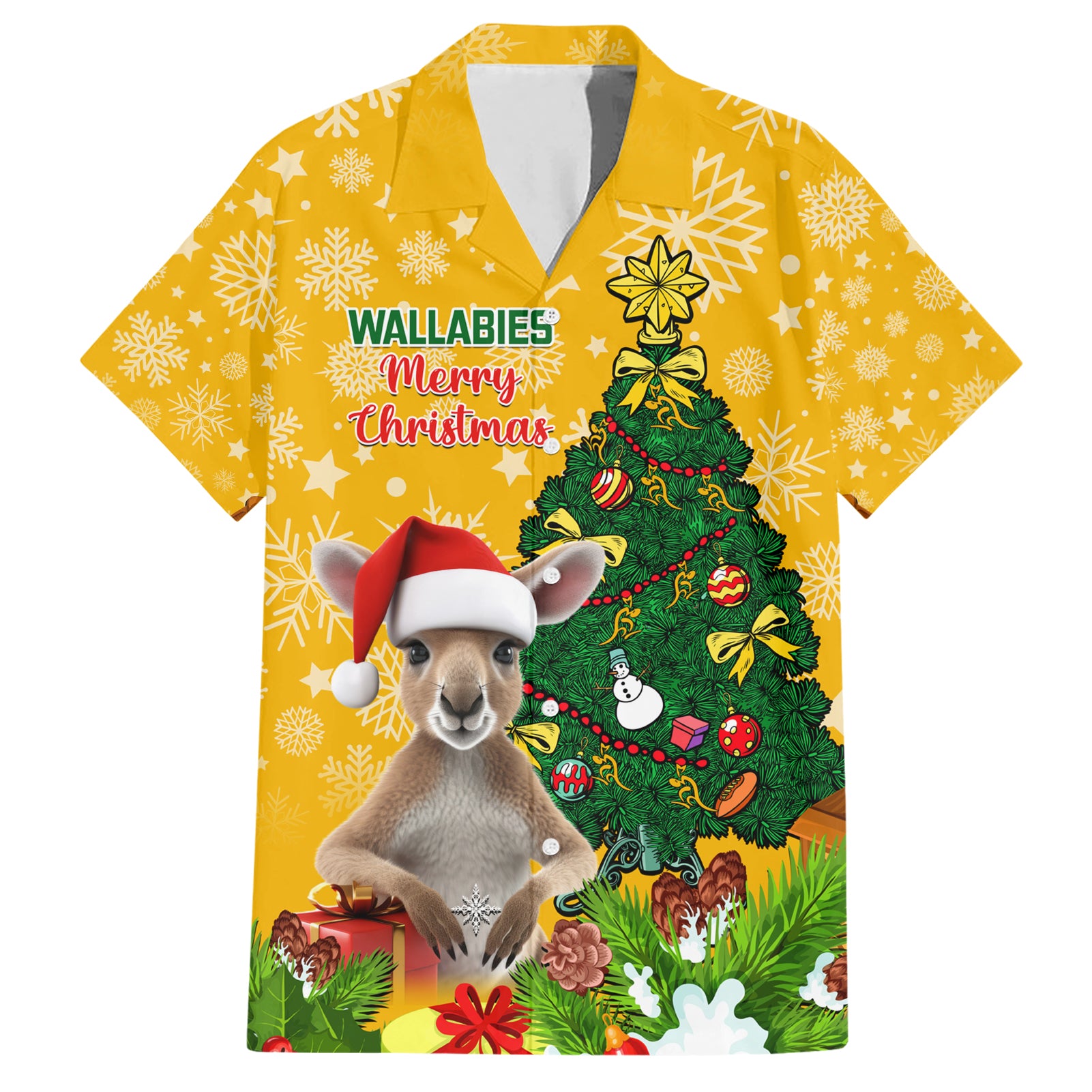 Personalised Wallabies Rugby Christmas Hawaiian Shirt Merry Xmas With Australian Kangaroo - Vibe Hoodie Shop