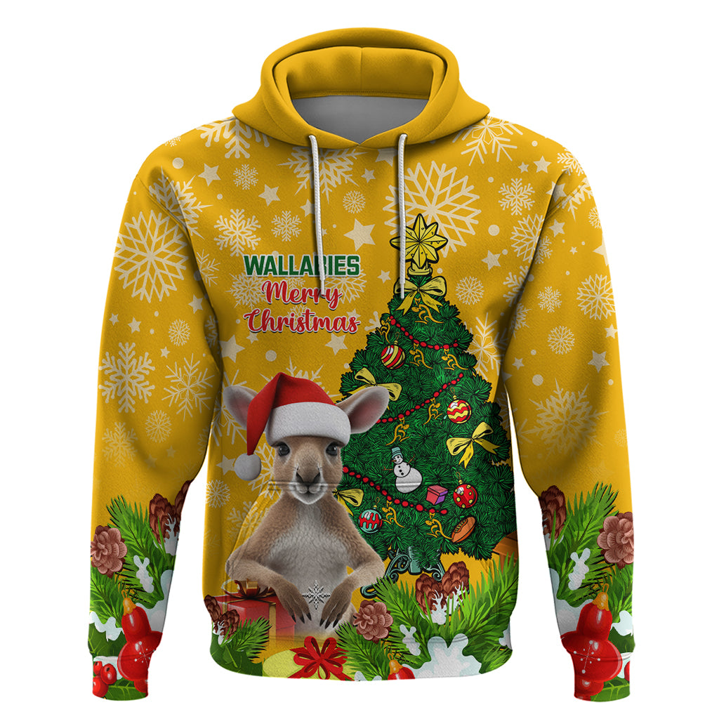 Personalised Wallabies Rugby Christmas Hoodie Merry Xmas With Australian Kangaroo - Vibe Hoodie Shop