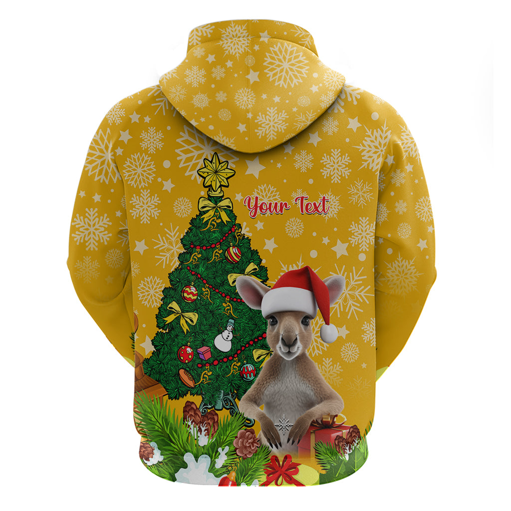 Personalised Wallabies Rugby Christmas Hoodie Merry Xmas With Australian Kangaroo - Vibe Hoodie Shop