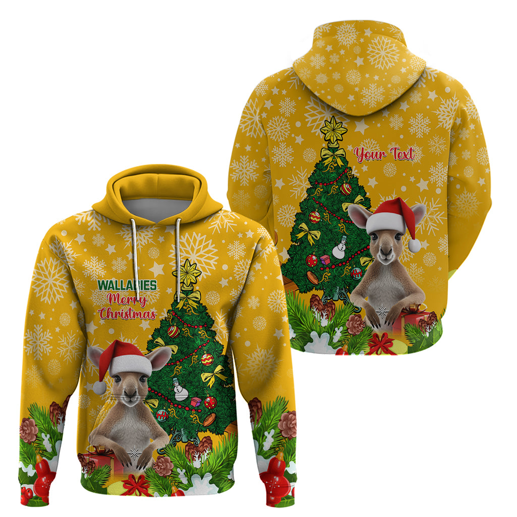 Personalised Wallabies Rugby Christmas Hoodie Merry Xmas With Australian Kangaroo - Vibe Hoodie Shop