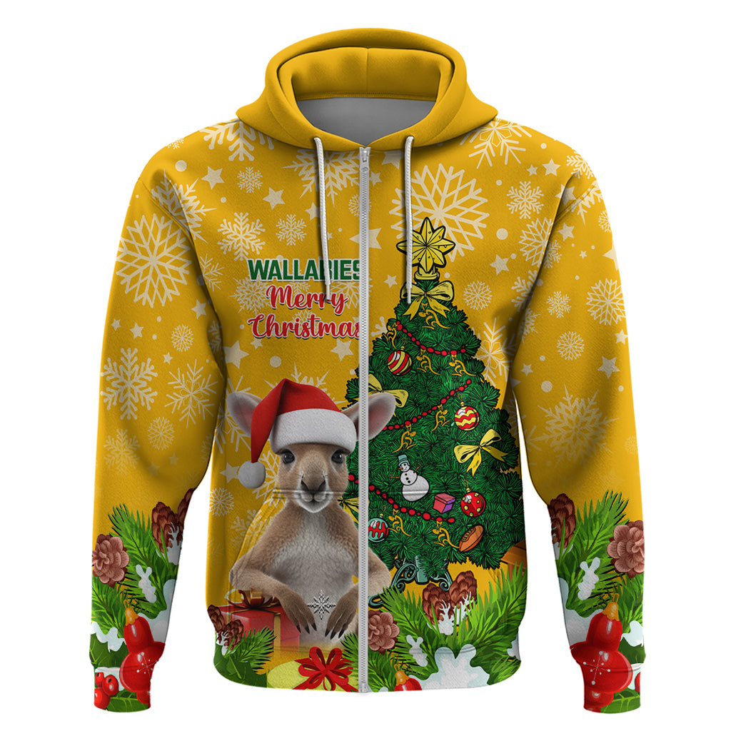 Personalised Wallabies Rugby Christmas Hoodie Merry Xmas With Australian Kangaroo - Vibe Hoodie Shop