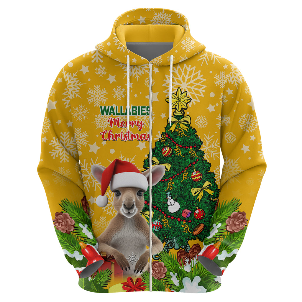 Personalised Wallabies Rugby Christmas Hoodie Merry Xmas With Australian Kangaroo - Vibe Hoodie Shop