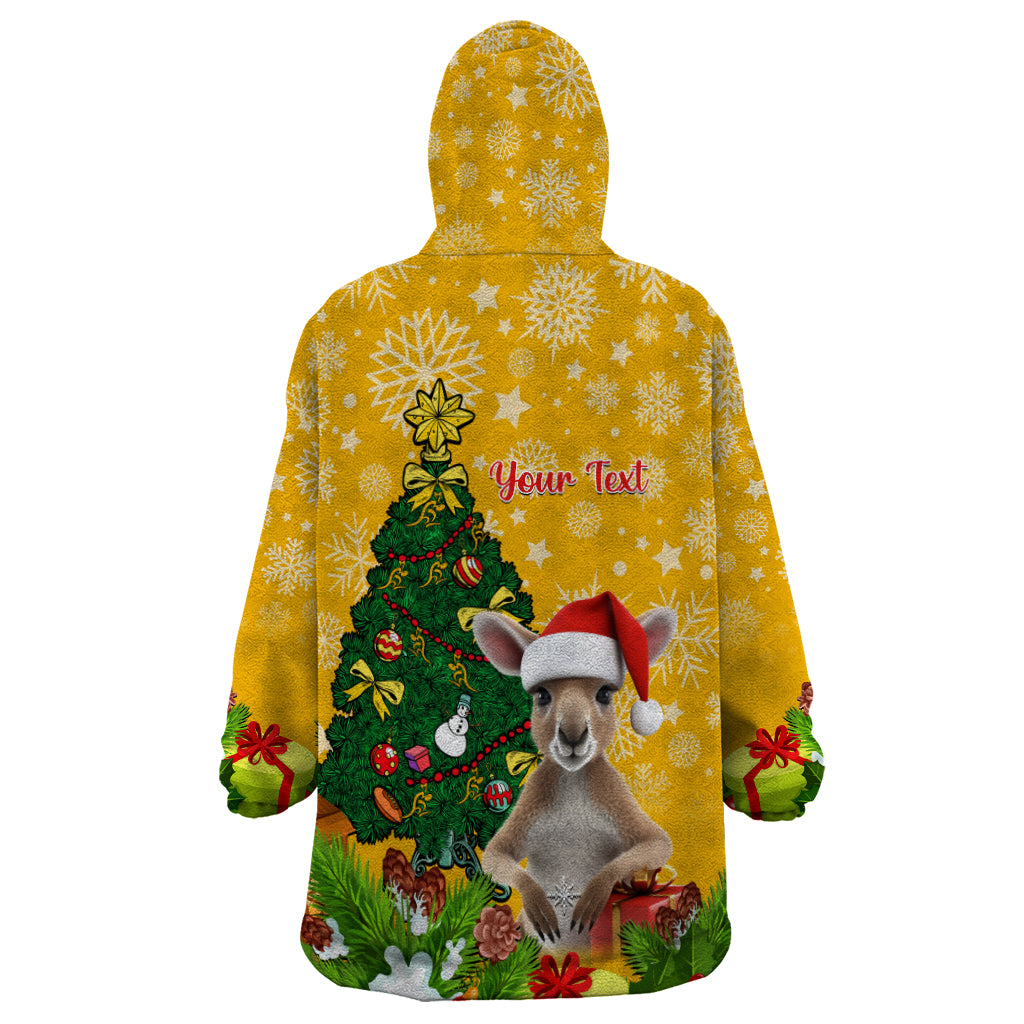 Personalised Wallabies Rugby Christmas Wearable Blanket Hoodie Merry Xmas With Australian Kangaroo - Vibe Hoodie Shop