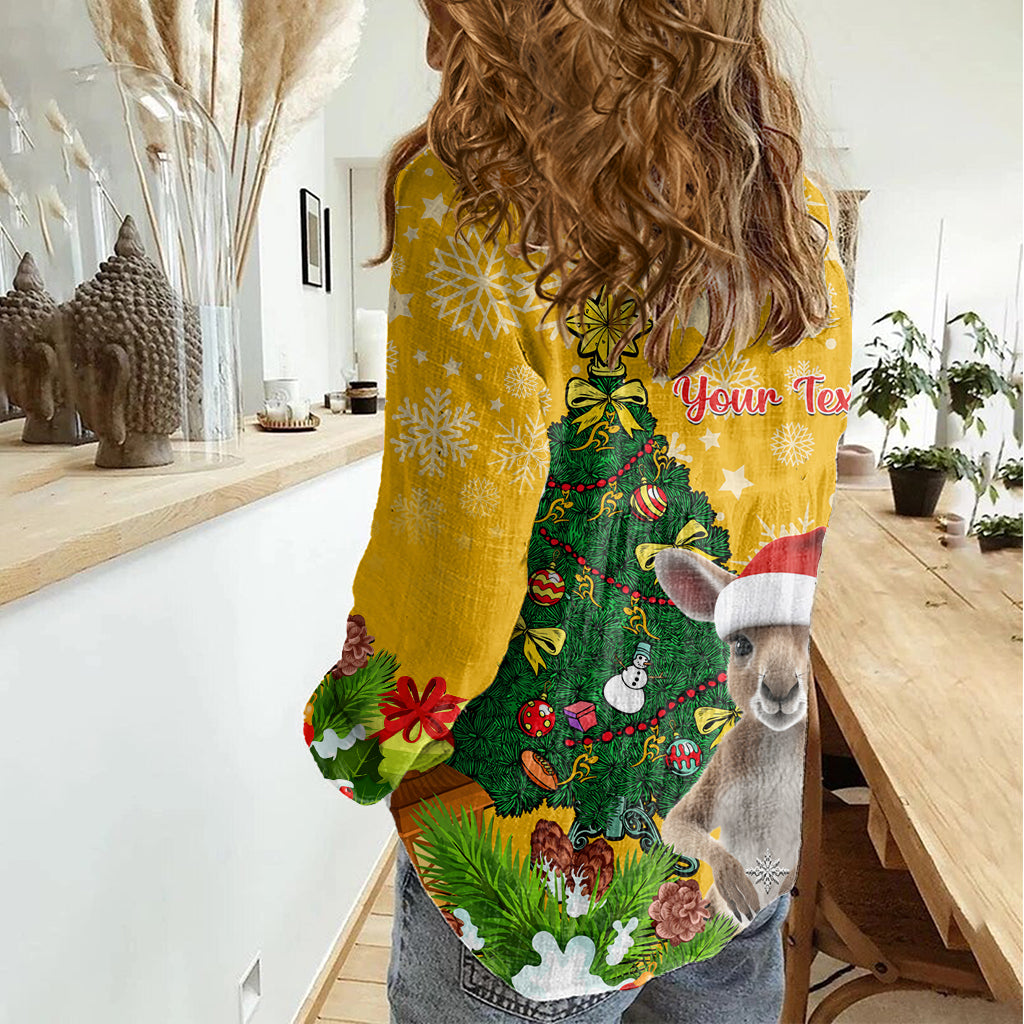 Personalised Wallabies Rugby Christmas Women Casual Shirt Merry Xmas With Australian Kangaroo - Vibe Hoodie Shop