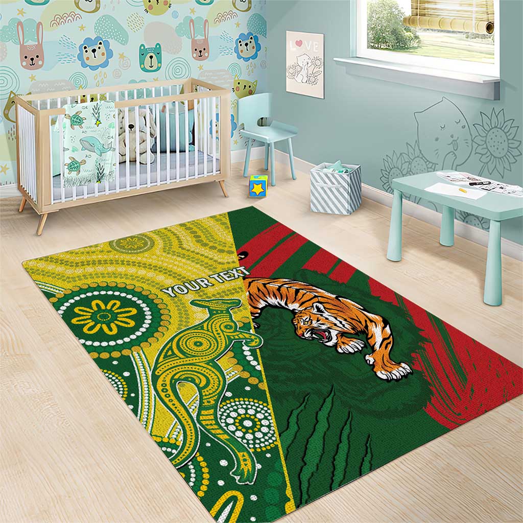 Custom Bangladesh And Australia Cricket Area Rug Kangaroo Tiger Together - Vibe Hoodie Shop