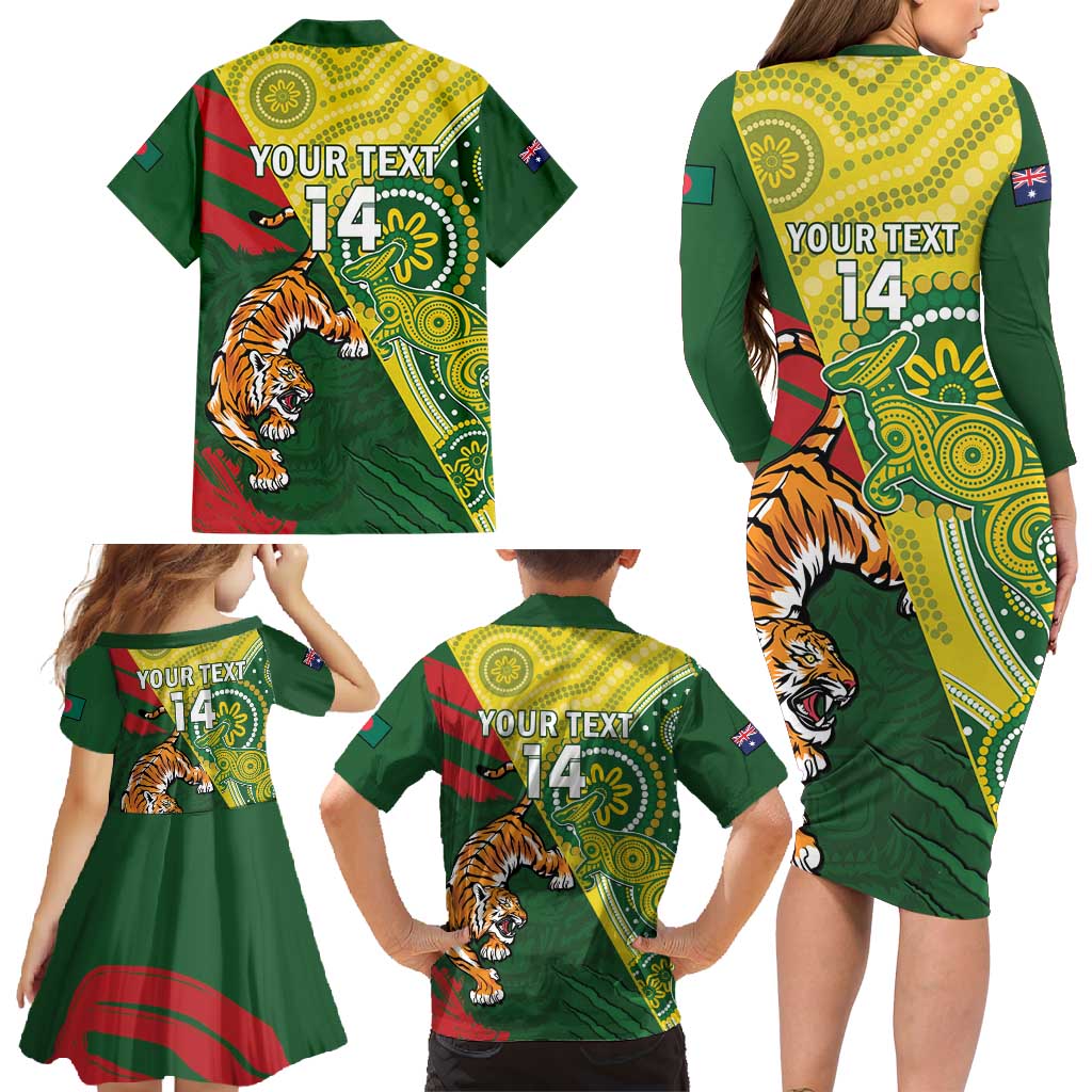 Custom Bangladesh And Australia Cricket Family Matching Long Sleeve Bodycon Dress and Hawaiian Shirt Kangaroo Tiger Together