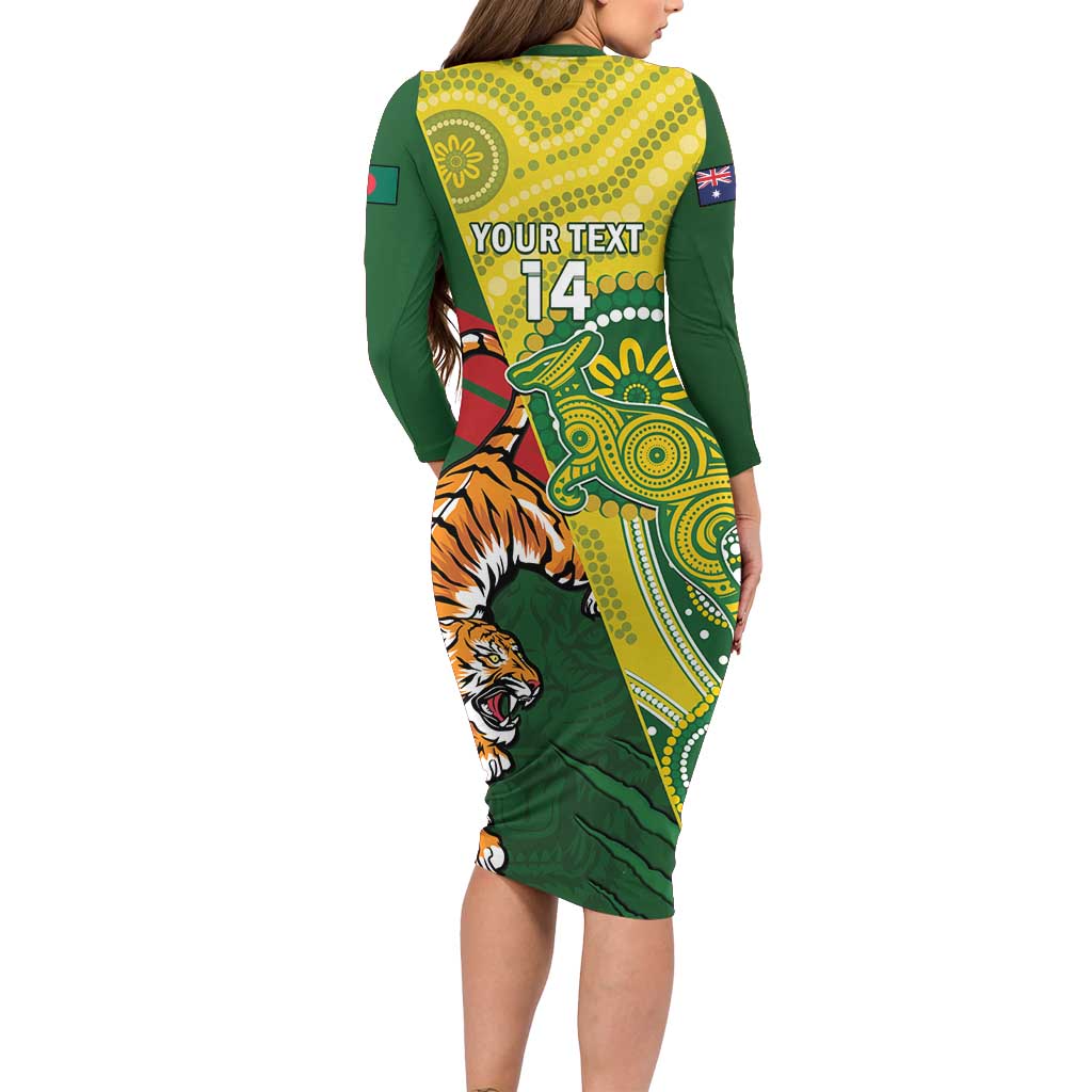 Custom Bangladesh And Australia Cricket Family Matching Long Sleeve Bodycon Dress and Hawaiian Shirt Kangaroo Tiger Together