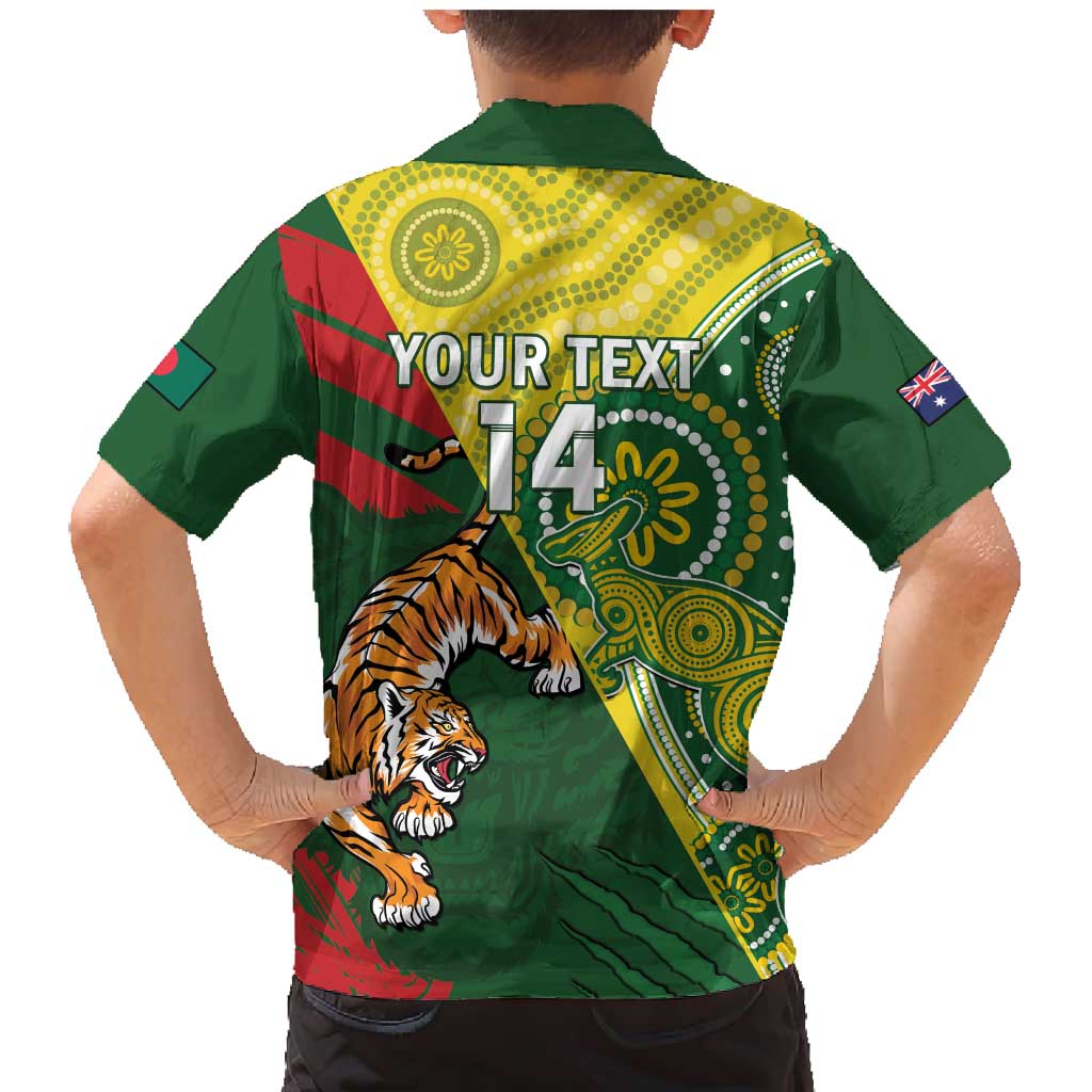 Custom Bangladesh And Australia Cricket Family Matching Mermaid Dress and Hawaiian Shirt Kangaroo Tiger Together