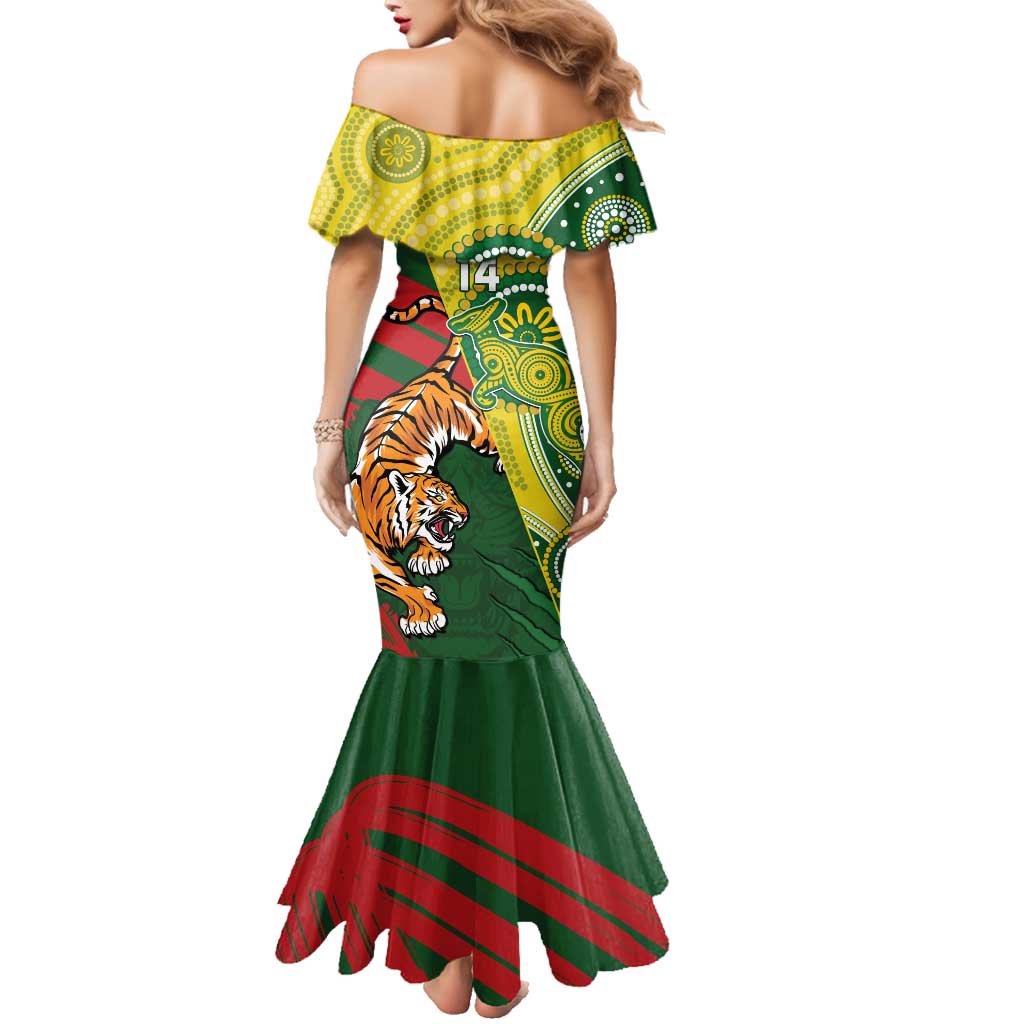Custom Bangladesh And Australia Cricket Family Matching Mermaid Dress and Hawaiian Shirt Kangaroo Tiger Together