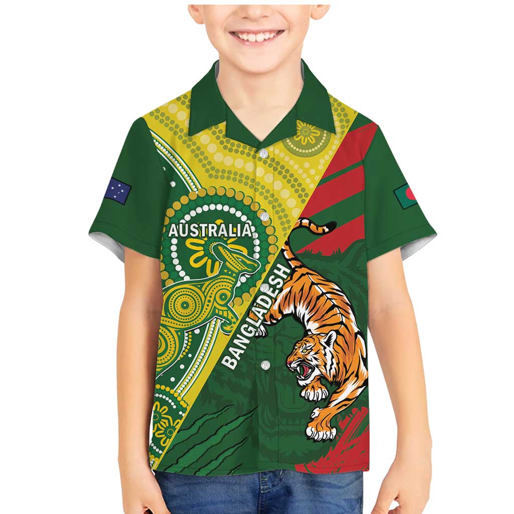 Custom Bangladesh And Australia Cricket Family Matching Mermaid Dress and Hawaiian Shirt Kangaroo Tiger Together