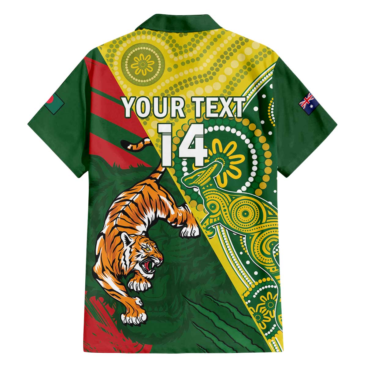 Custom Bangladesh And Australia Cricket Family Matching Off The Shoulder Long Sleeve Dress and Hawaiian Shirt Kangaroo Tiger Together