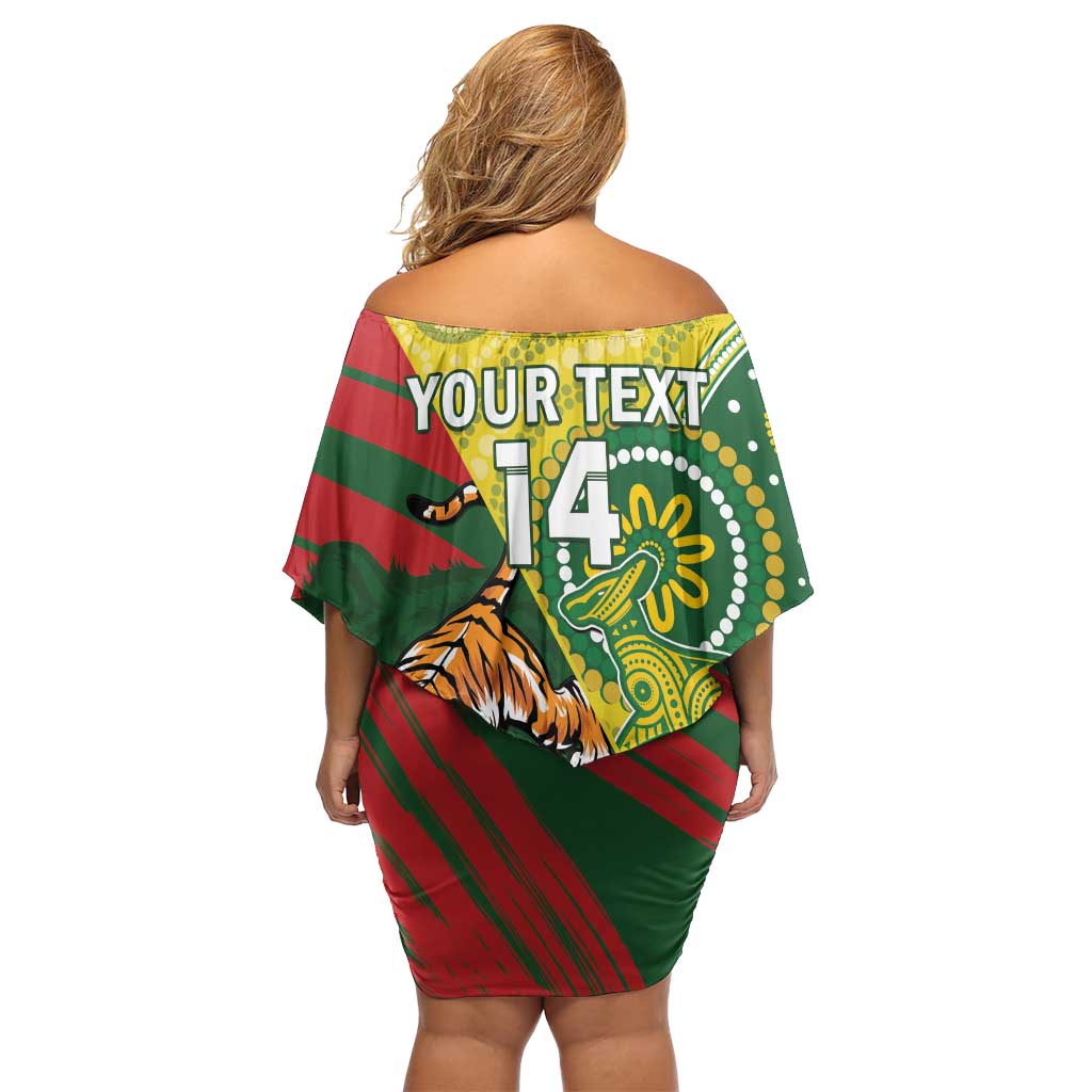 Custom Bangladesh And Australia Cricket Family Matching Off Shoulder Short Dress and Hawaiian Shirt Kangaroo Tiger Together