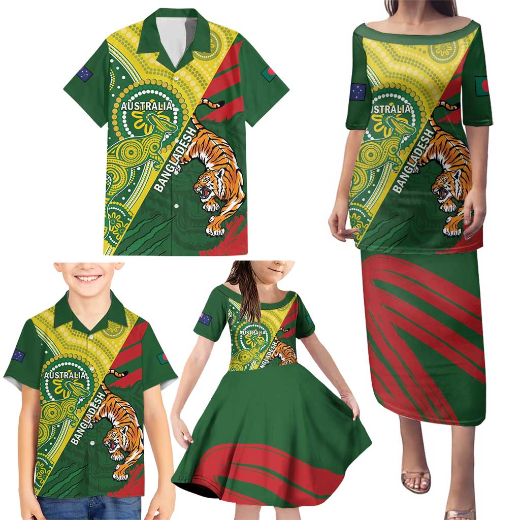Custom Bangladesh And Australia Cricket Family Matching Puletasi and Hawaiian Shirt Kangaroo Tiger Together