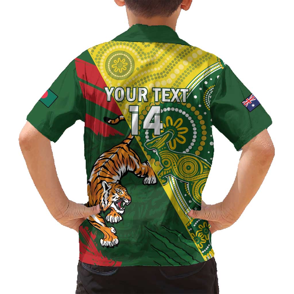 Custom Bangladesh And Australia Cricket Family Matching Puletasi and Hawaiian Shirt Kangaroo Tiger Together