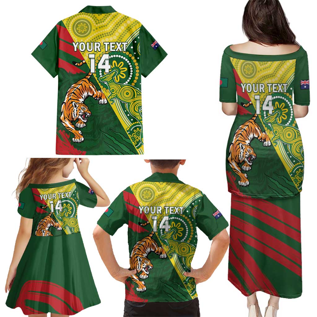 Custom Bangladesh And Australia Cricket Family Matching Puletasi and Hawaiian Shirt Kangaroo Tiger Together