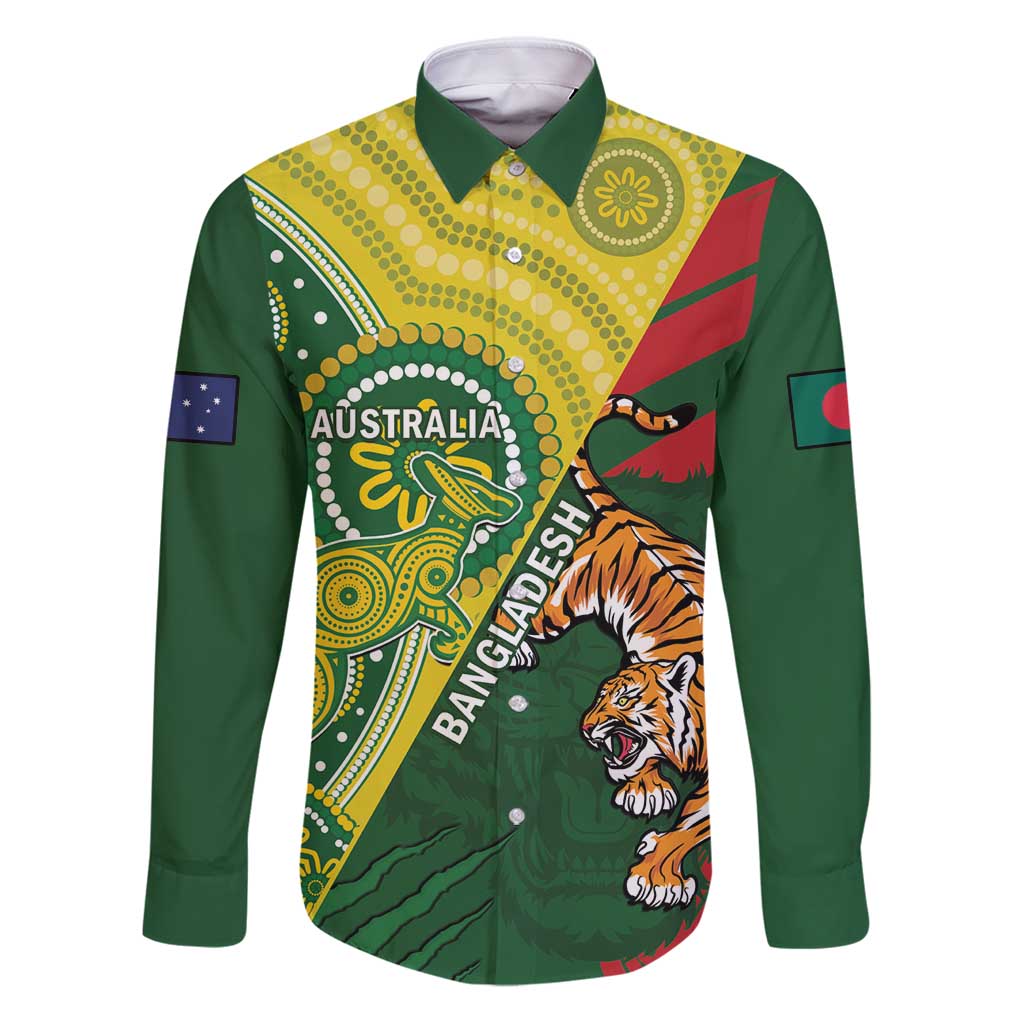 Custom Bangladesh And Australia Cricket Family Matching Puletasi and Hawaiian Shirt Kangaroo Tiger Together