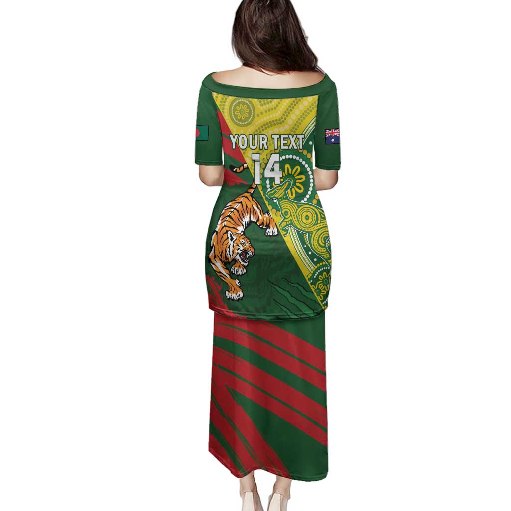 Custom Bangladesh And Australia Cricket Family Matching Puletasi and Hawaiian Shirt Kangaroo Tiger Together