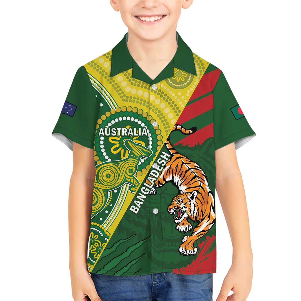 Custom Bangladesh And Australia Cricket Family Matching Puletasi and Hawaiian Shirt Kangaroo Tiger Together