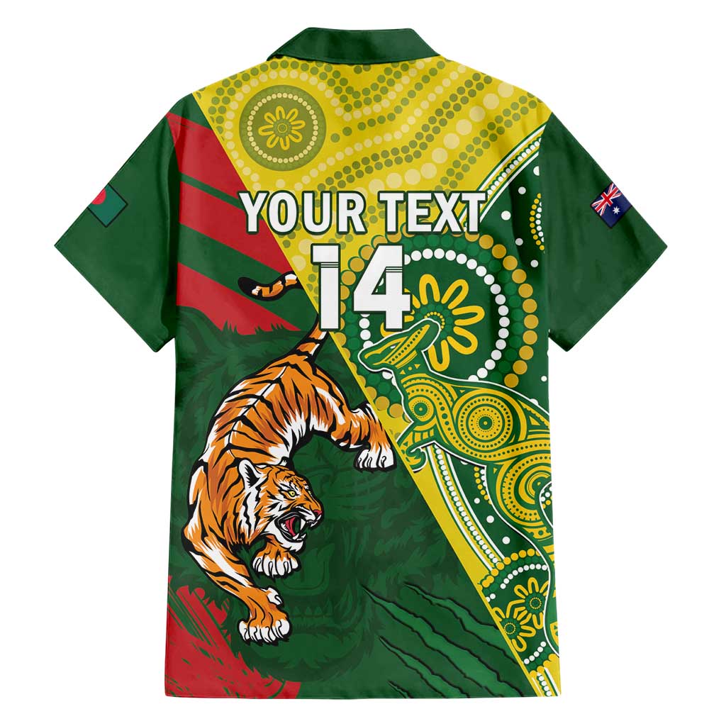 Custom Bangladesh And Australia Cricket Family Matching Short Sleeve Bodycon Dress and Hawaiian Shirt Kangaroo Tiger Together