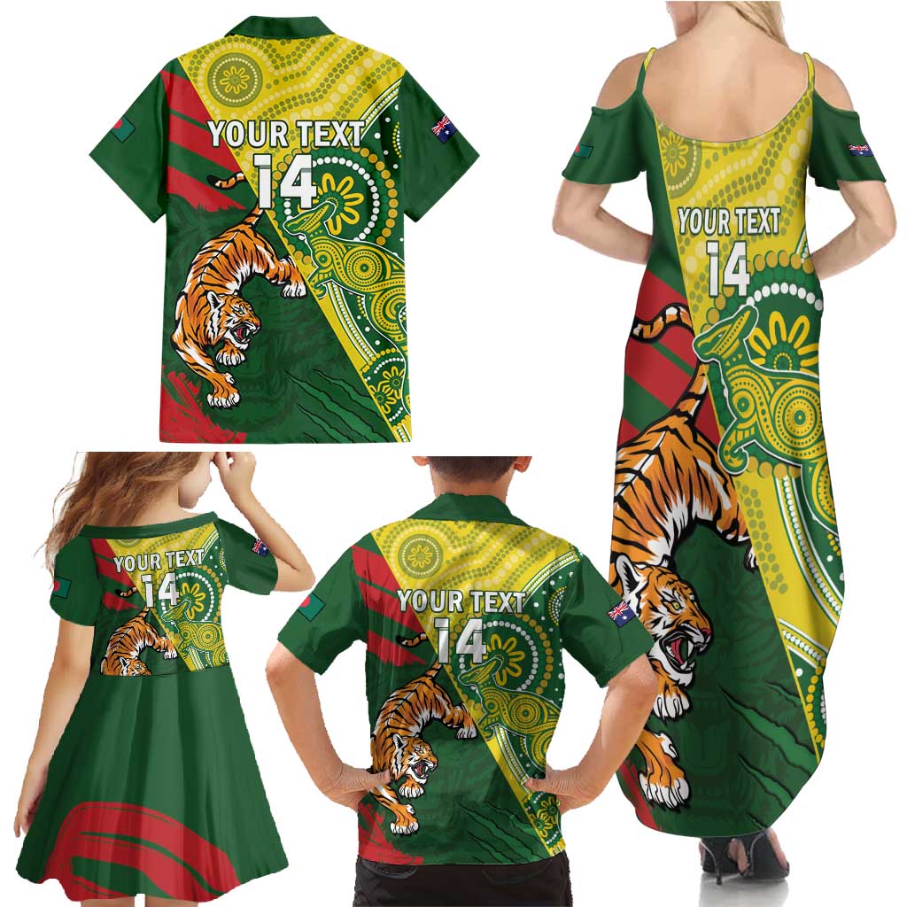 Custom Bangladesh And Australia Cricket Family Matching Summer Maxi Dress and Hawaiian Shirt Kangaroo Tiger Together