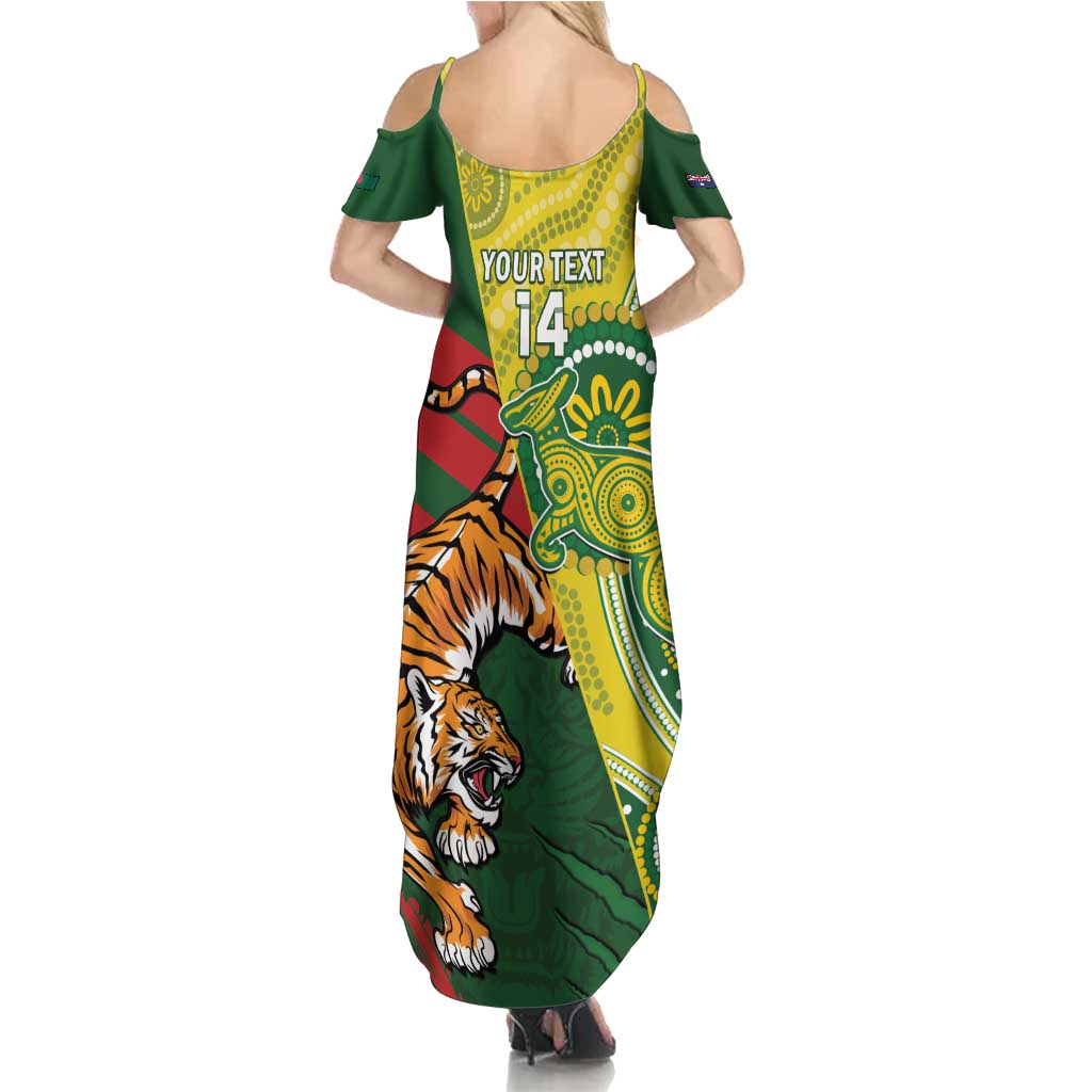 Custom Bangladesh And Australia Cricket Family Matching Summer Maxi Dress and Hawaiian Shirt Kangaroo Tiger Together