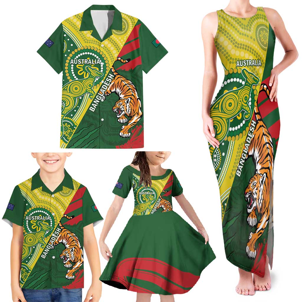 Custom Bangladesh And Australia Cricket Family Matching Tank Maxi Dress and Hawaiian Shirt Kangaroo Tiger Together