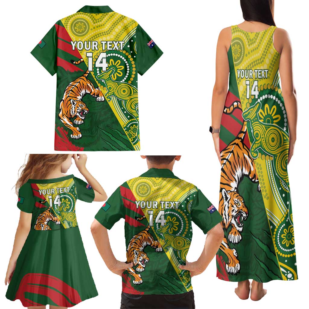 Custom Bangladesh And Australia Cricket Family Matching Tank Maxi Dress and Hawaiian Shirt Kangaroo Tiger Together
