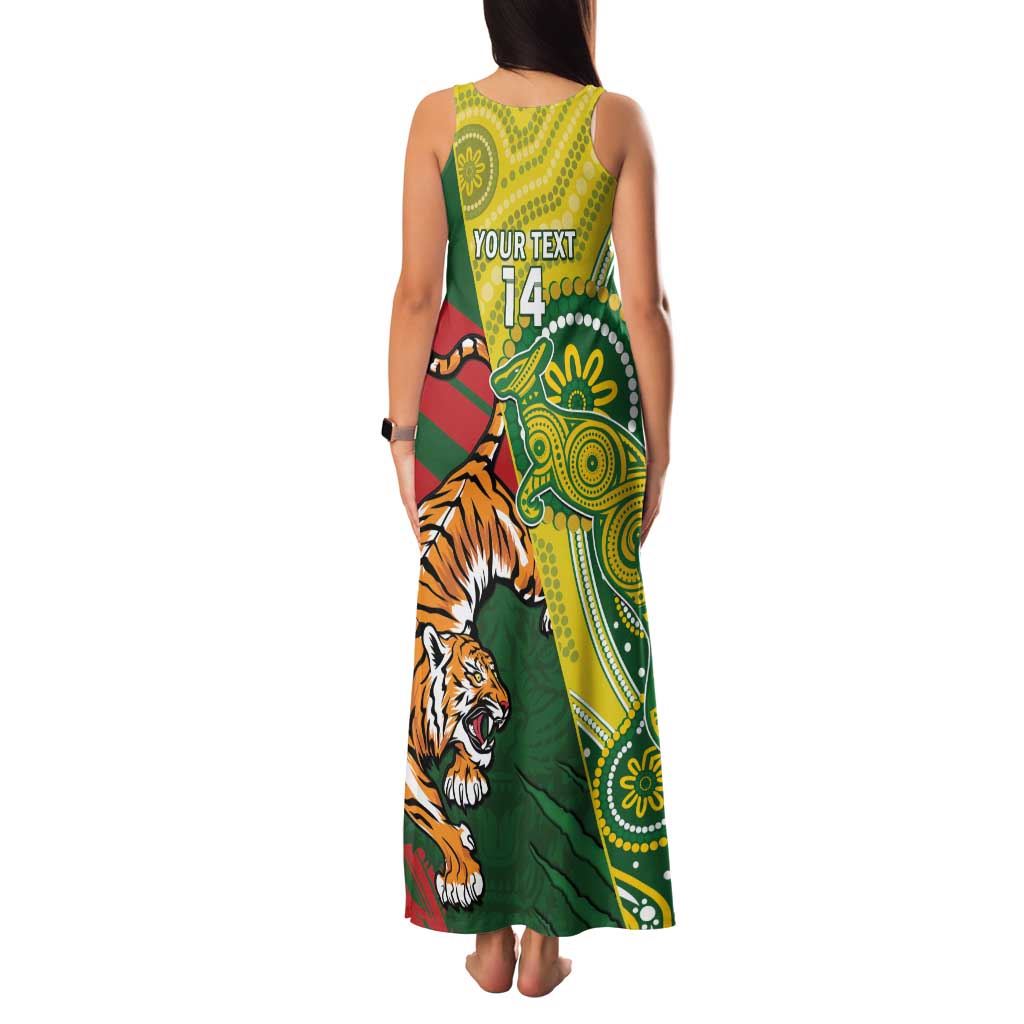 Custom Bangladesh And Australia Cricket Family Matching Tank Maxi Dress and Hawaiian Shirt Kangaroo Tiger Together