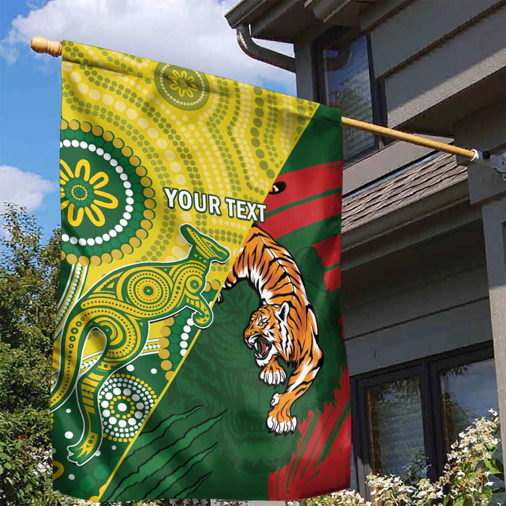 Custom Bangladesh And Australia Cricket Garden Flag Kangaroo Tiger Together - Vibe Hoodie Shop