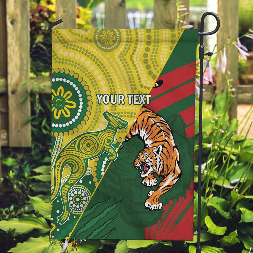 Custom Bangladesh And Australia Cricket Garden Flag Kangaroo Tiger Together - Vibe Hoodie Shop