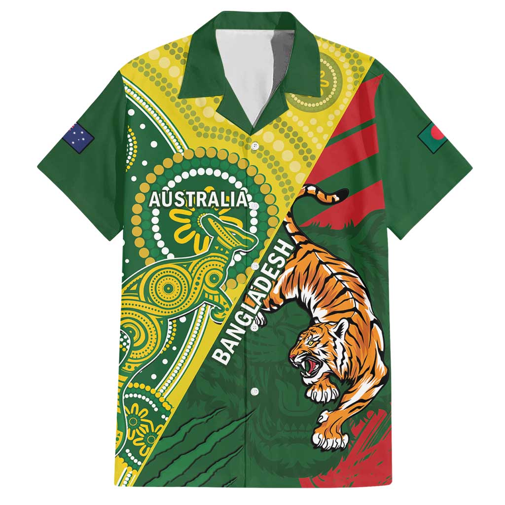 Custom Bangladesh And Australia Cricket Hawaiian Shirt Kangaroo Tiger Together - Vibe Hoodie Shop